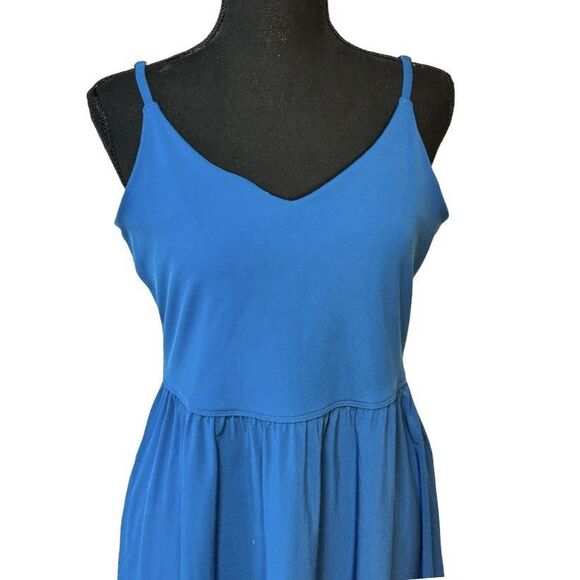 Athleta Women’s M/P Elation V-Neck Hybrid Midi Dress in Blue Built In Bra - Picture 3 of 13